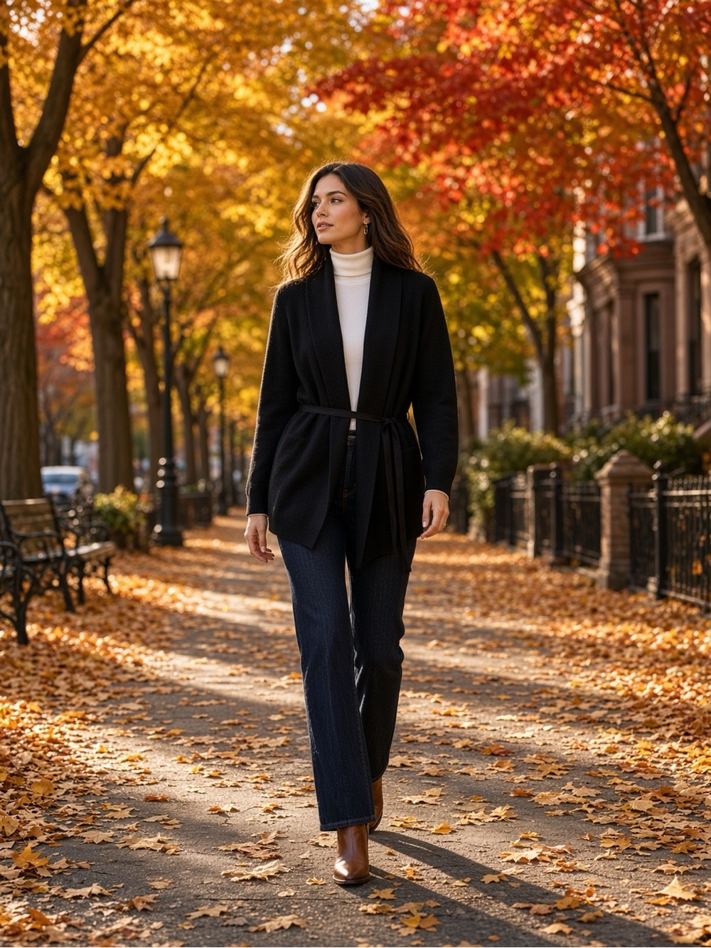 Magaschoni Womens Black Belted 100% Cashmere Cardigan